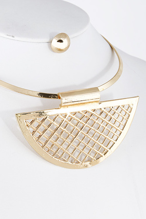 Square Cutout Half Disk Plate Collar Necklace 5CCF1